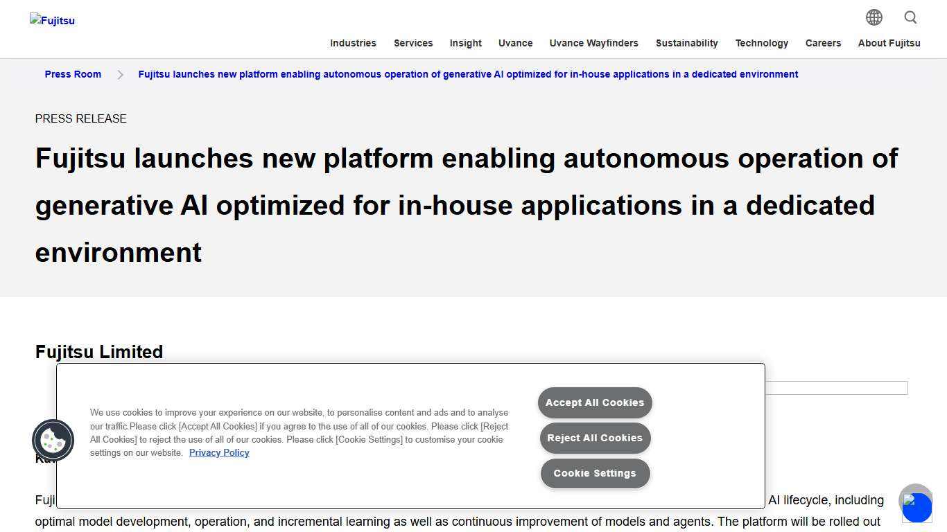 Fujitsu launches new platform enabling autonomous operation of generative AI optimized for in-house applications in a dedicated environment Fujitsu Global